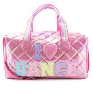 'I 💗 Dance' Quilted Metallic Large Duffle Bag. Free Shipping